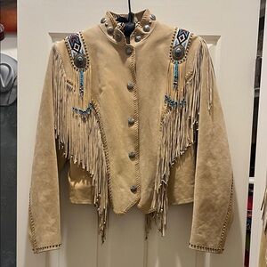 Tan Fringe Embellished Women's Jacket
